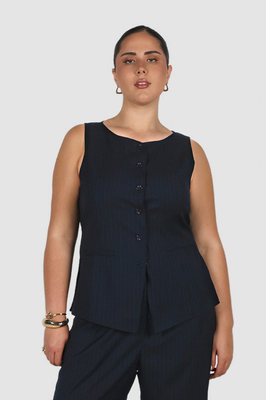 ROMIE VEST NAVY PINSTRIPE