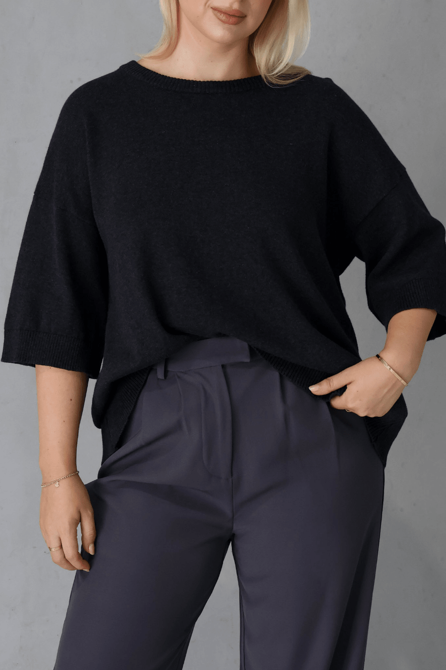 CALDER KNIT TOP DEEP GREY MARLE - Fayt The Label