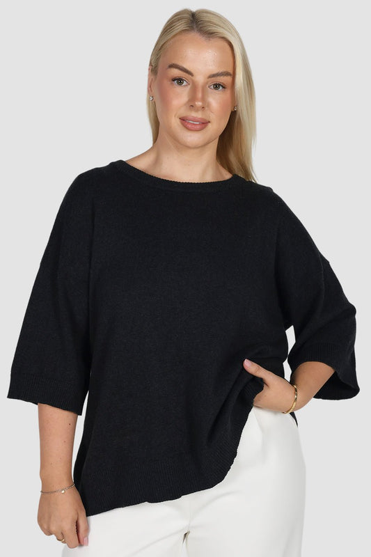 CALDER KNIT TOP DEEP GREY MARLE - Fayt The Label