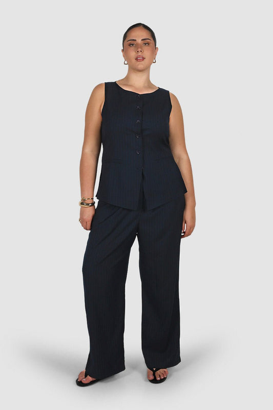 DOWNTOWN PANT NAVY PINSTRIPE - Fayt The Label