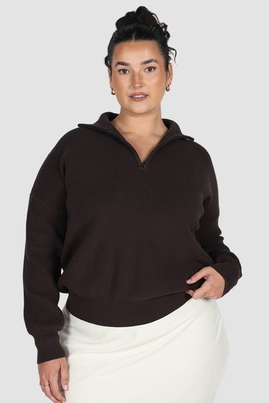 FLETCHER ZIP KNIT ESPRESSO - Fayt The Label