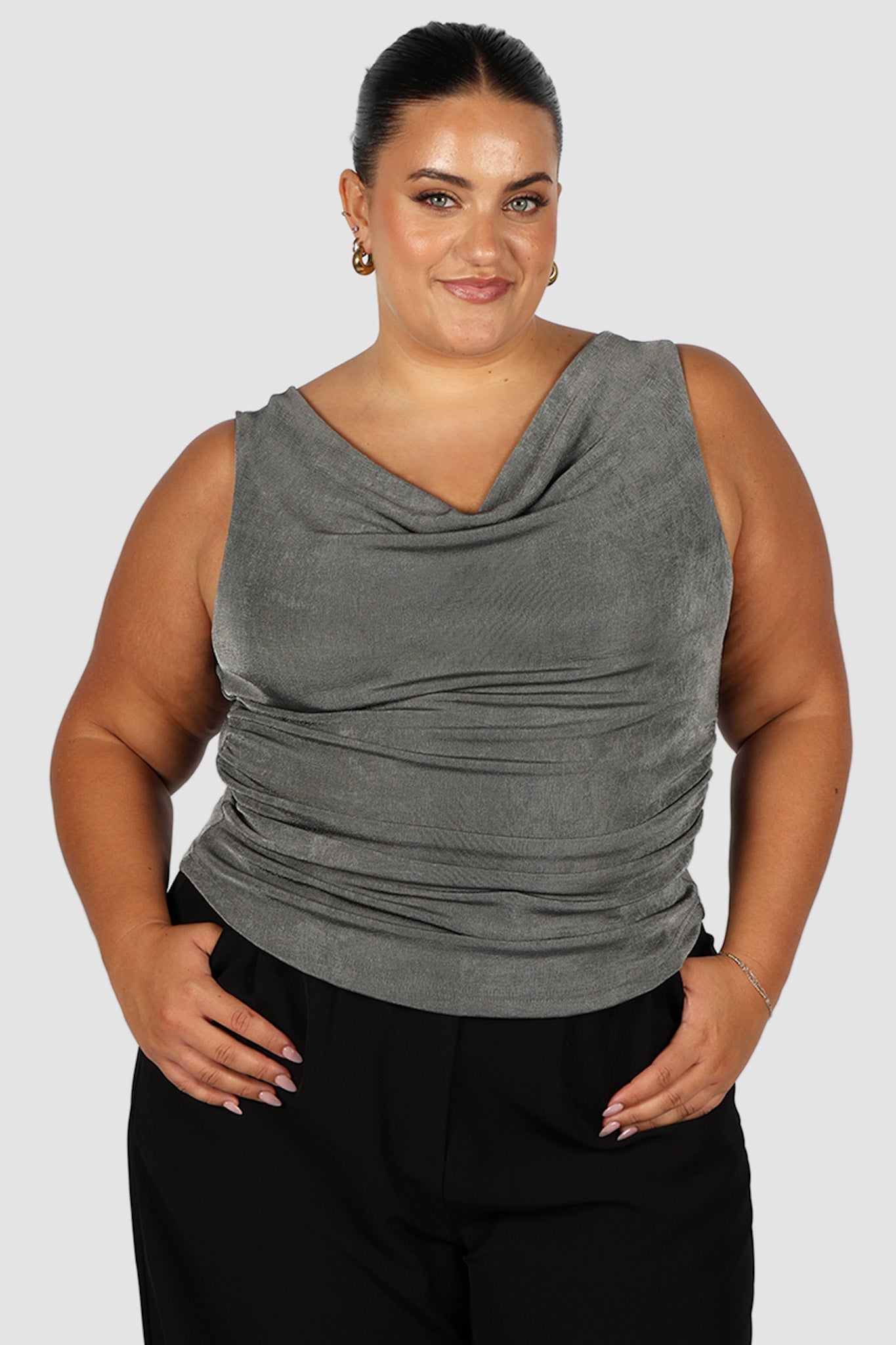 IVES COWL NECK TOP GUNMETAL - Fayt The Label