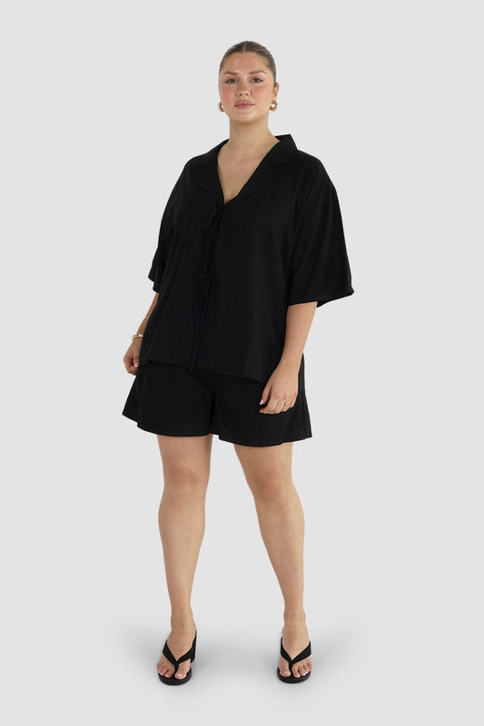 JUNIE OVERSIZED LINEN BLEND SHIRT BLACK - Fayt The Label