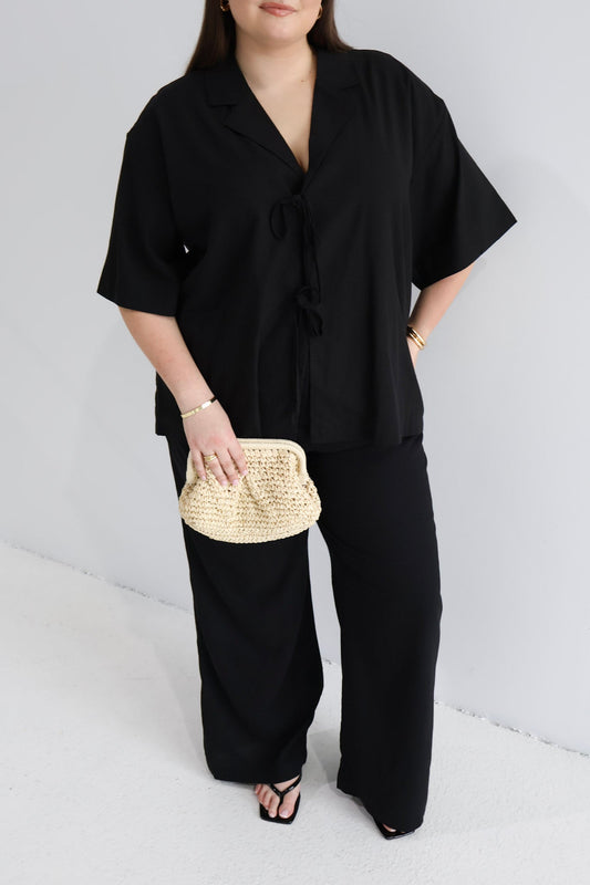 JUNIE OVERSIZED LINEN BLEND SHIRT BLACK - Fayt The Label