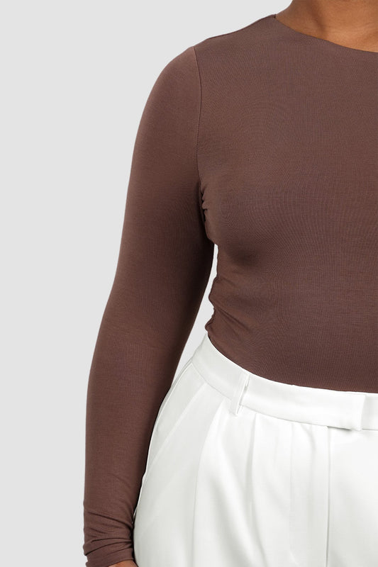 LULA LONG SLEEVE TOP DEEP MOCHA - Fayt The Label
