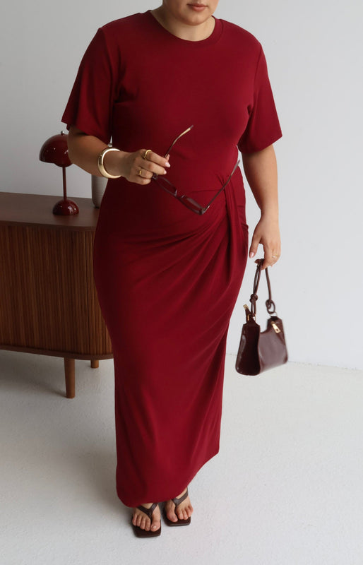 MARNIE RIB DRESS WINE - Fayt The Label