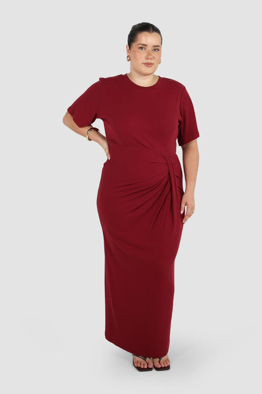 MARNIE RIB DRESS WINE - Fayt The Label
