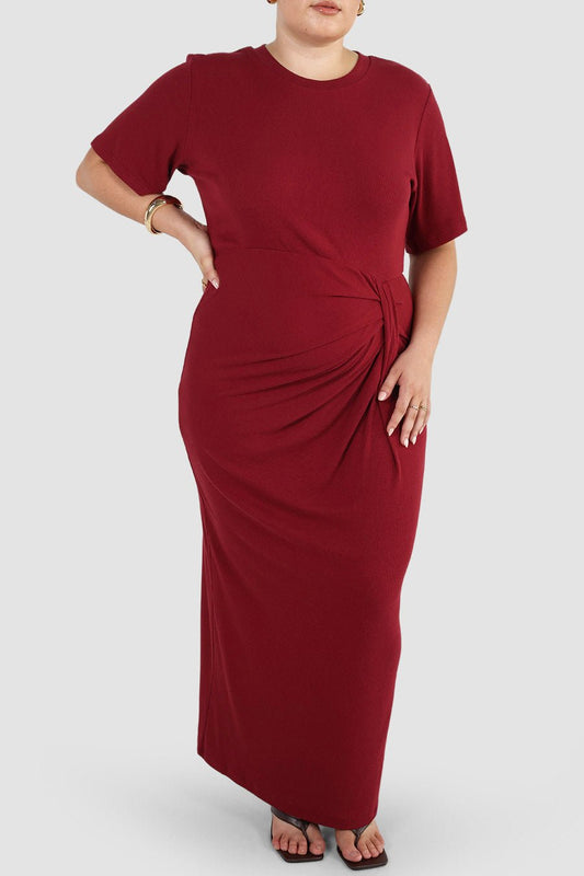 MARNIE RIB DRESS WINE - Fayt The Label