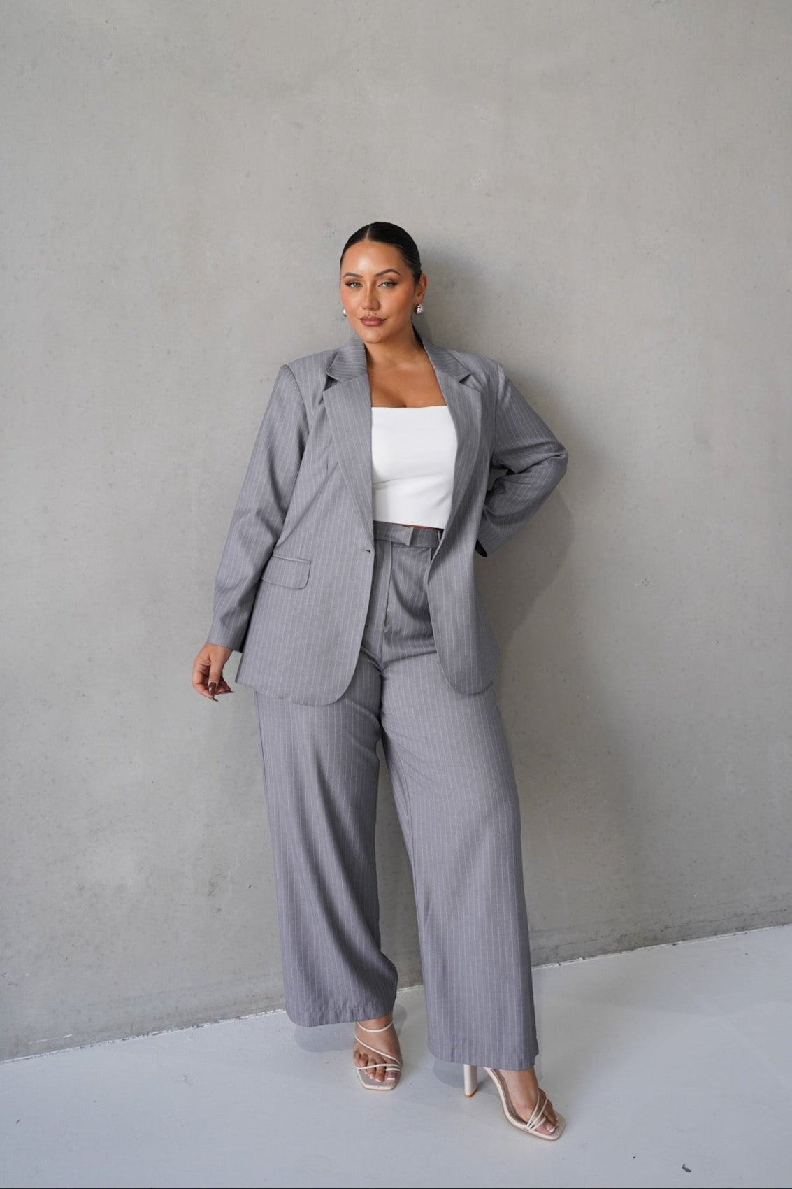 PORSCHA BLAZER LIGHT GREY PINSTRIPE - Fayt The Label