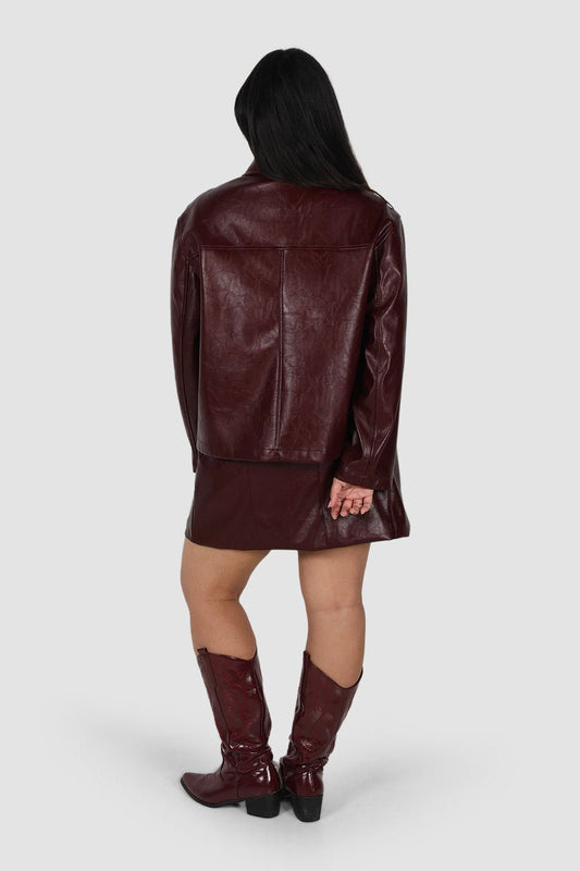RAVEN PU LEATHER JACKET BURGUNDY - Fayt The Label