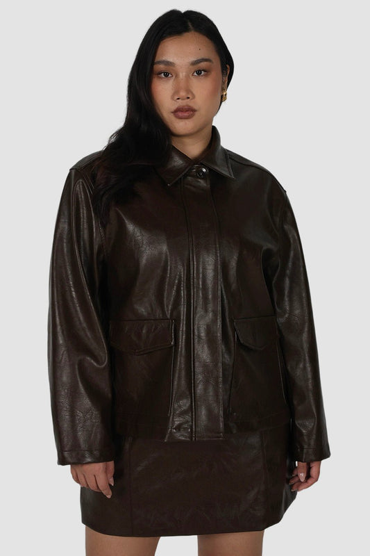 RAVEN PU LEATHER JACKET CHOCOLATE - Fayt The Label