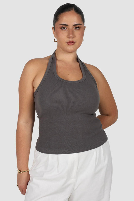 RENNA HALTER TOP CHARCOAL - Fayt The Label