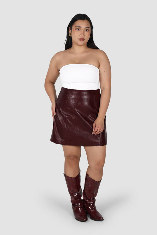 REVOLVER PU LEATHER SKIRT BURGUNDY - Fayt The Label