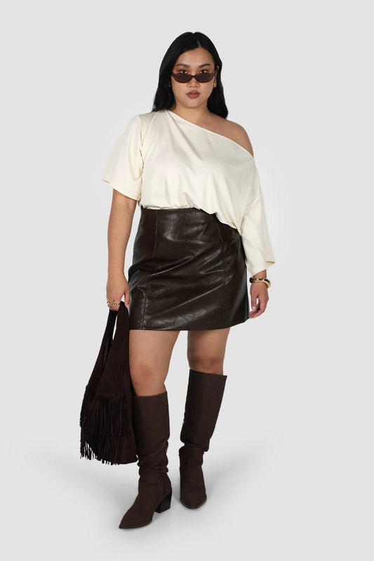 REVOLVER PU LEATHER SKIRT CHOCOLATE - Fayt The Label