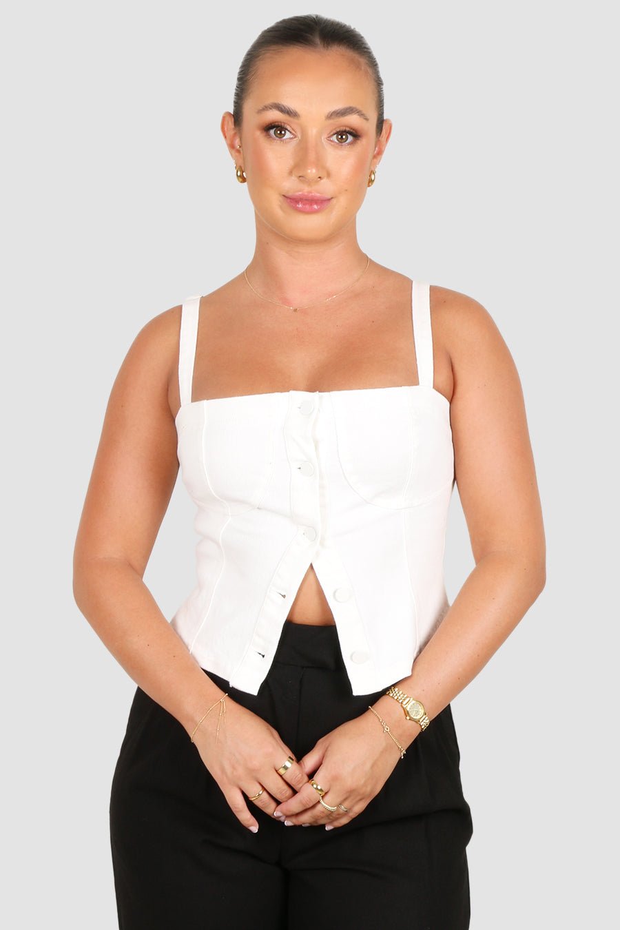 SIREN DENIM TOP WHITE - Fayt The Label