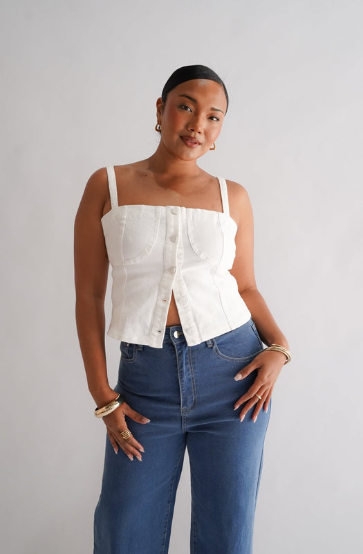 SIREN DENIM TOP WHITE - Fayt The Label