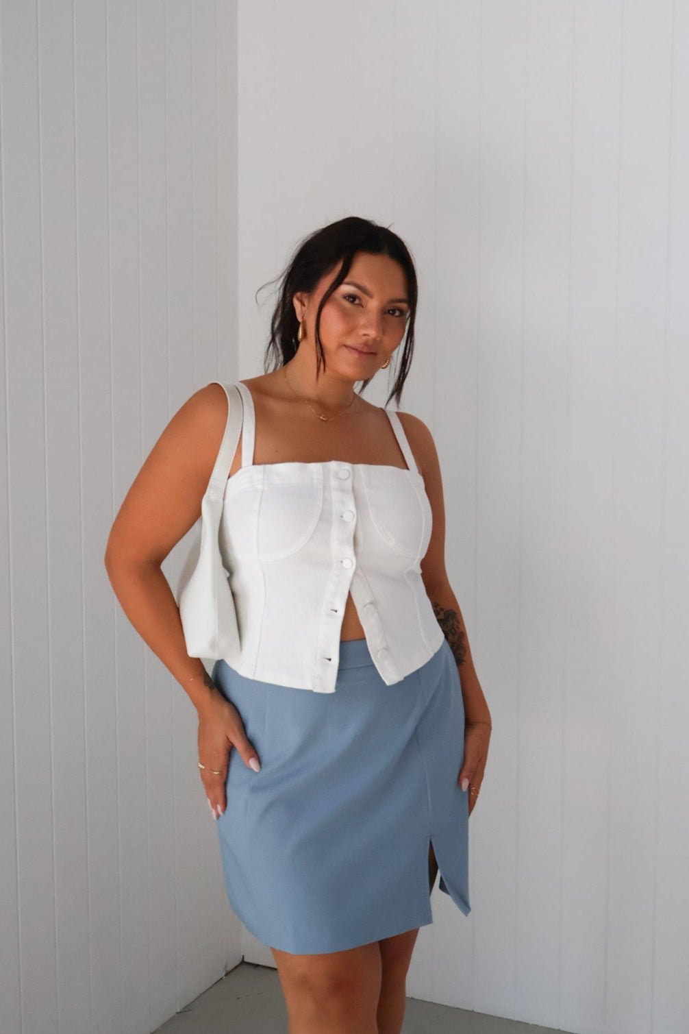 SIREN DENIM TOP WHITE - Fayt The Label
