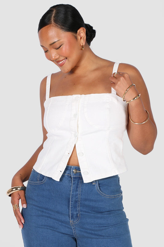 SIREN DENIM TOP WHITE - Fayt The Label