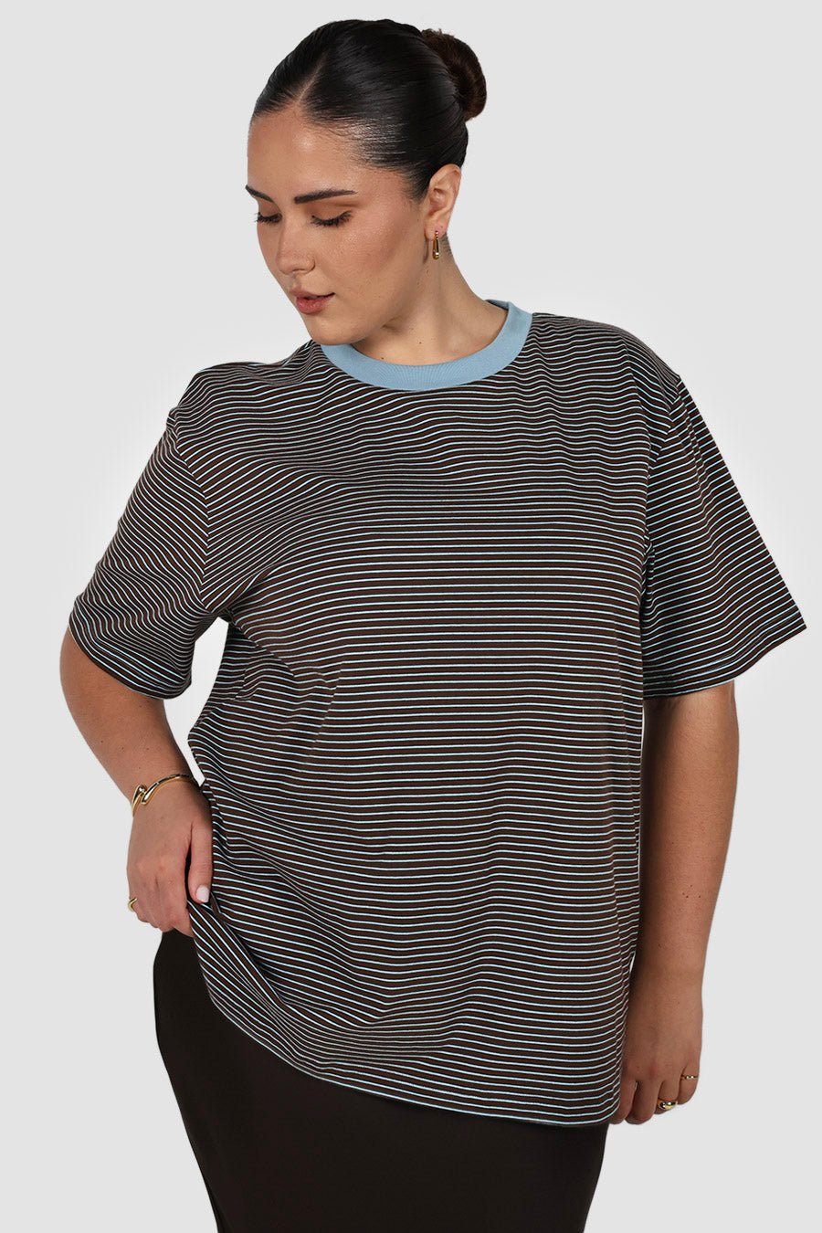 SPENCER STRIPE TEE CHOC/BLUE - Fayt The Label