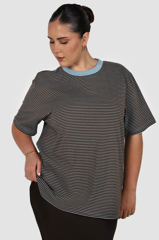 SPENCER STRIPE TEE CHOC/BLUE - Fayt The Label