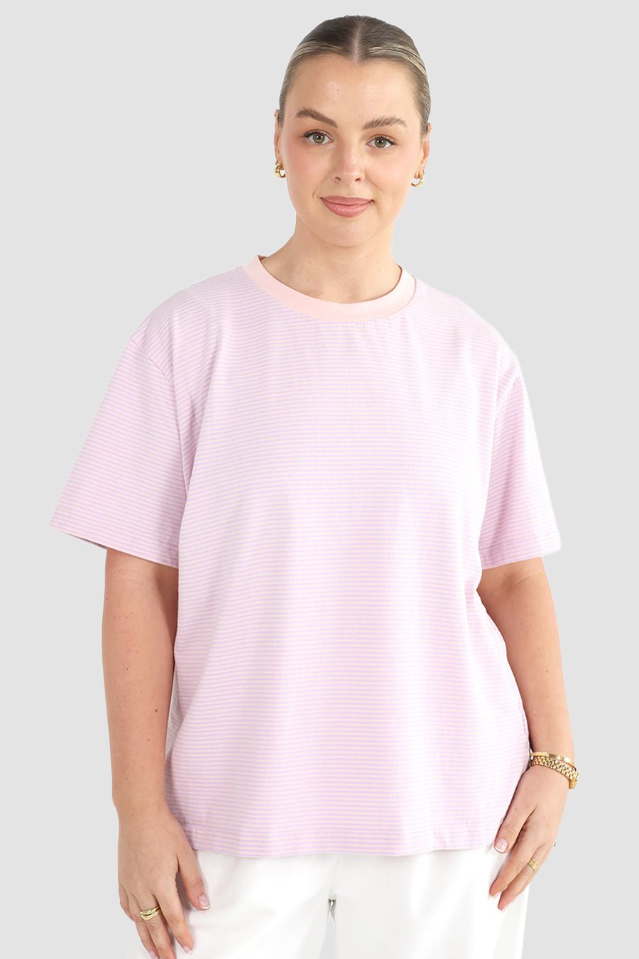SPENCER STRIPE TEE LILAC/PEACH - Fayt The Label
