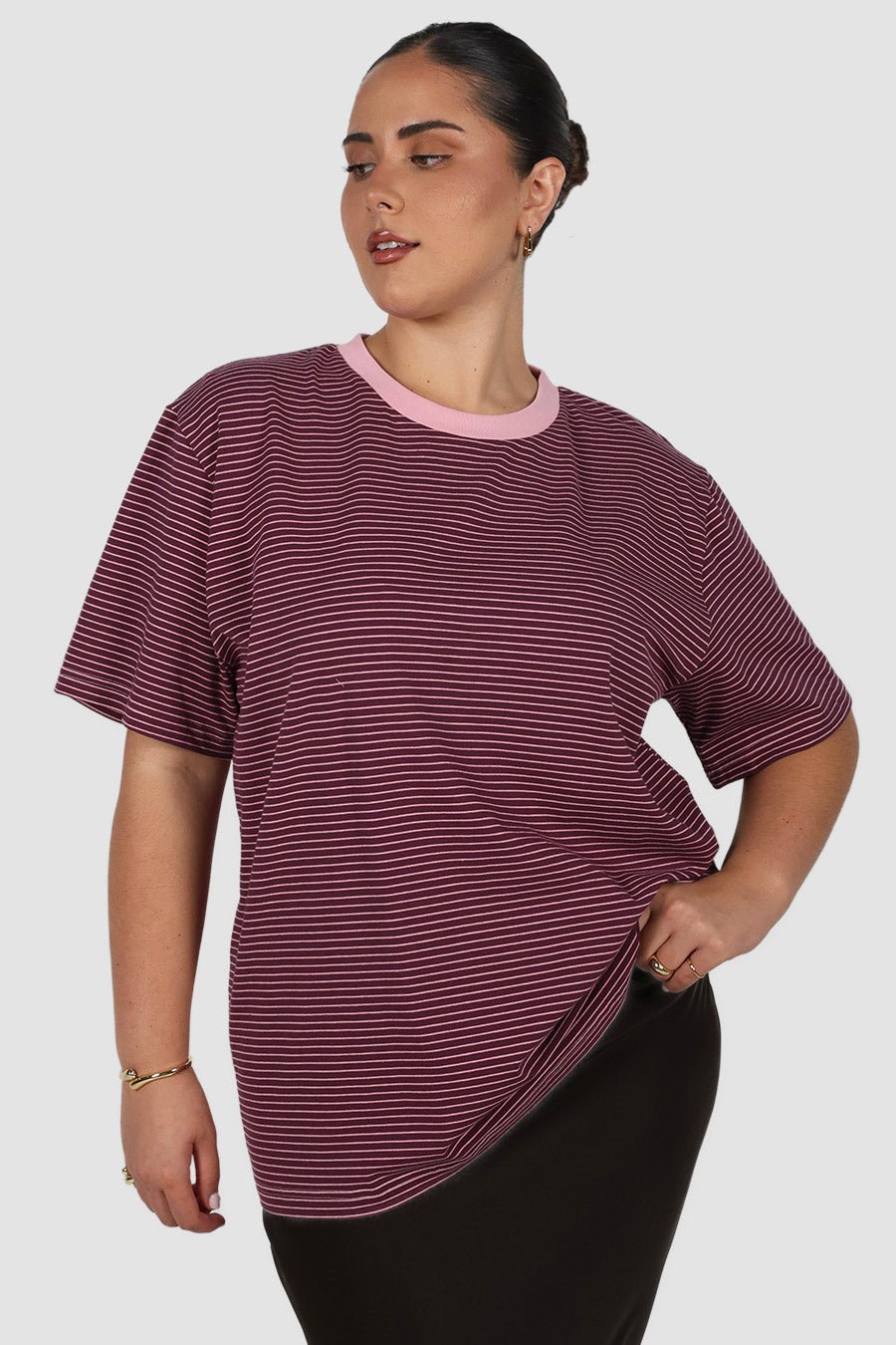 SPENCER STRIPE TEE PLUM/PINK - Fayt The Label