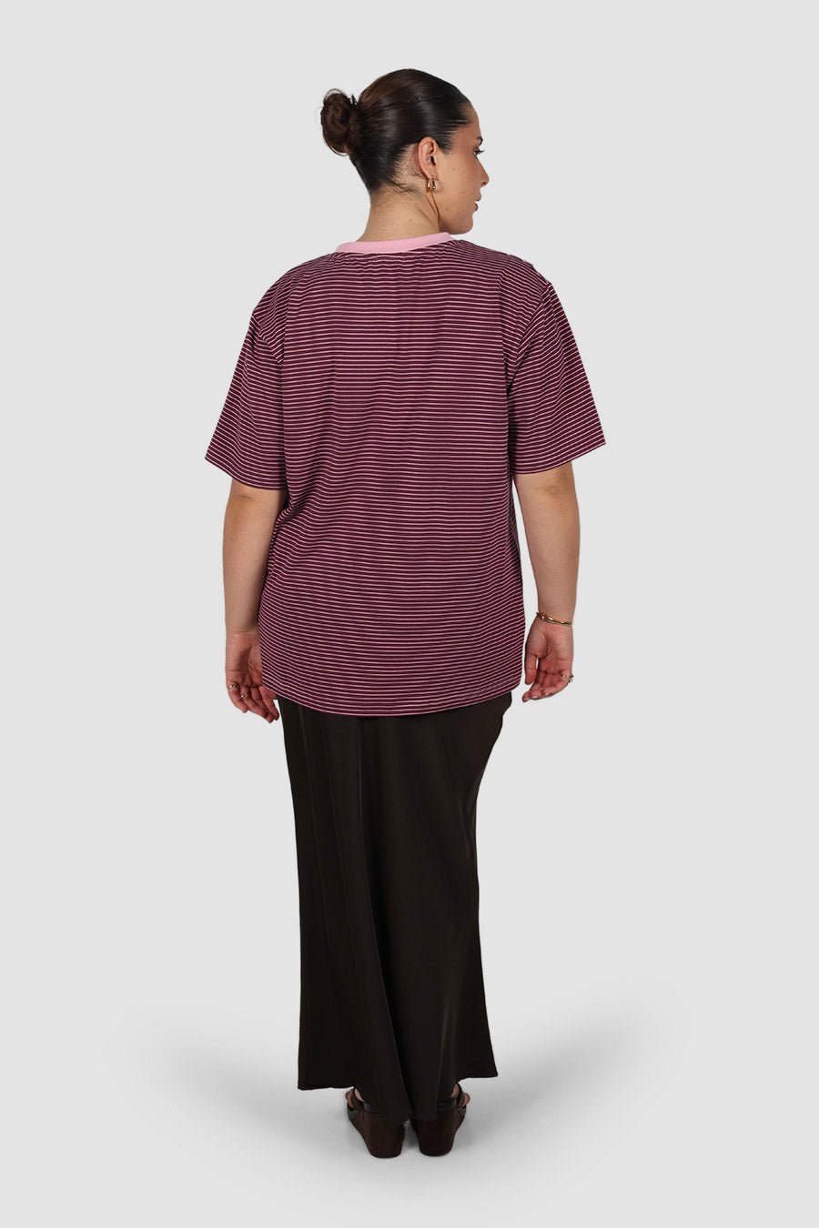 SPENCER STRIPE TEE PLUM/PINK - Fayt The Label