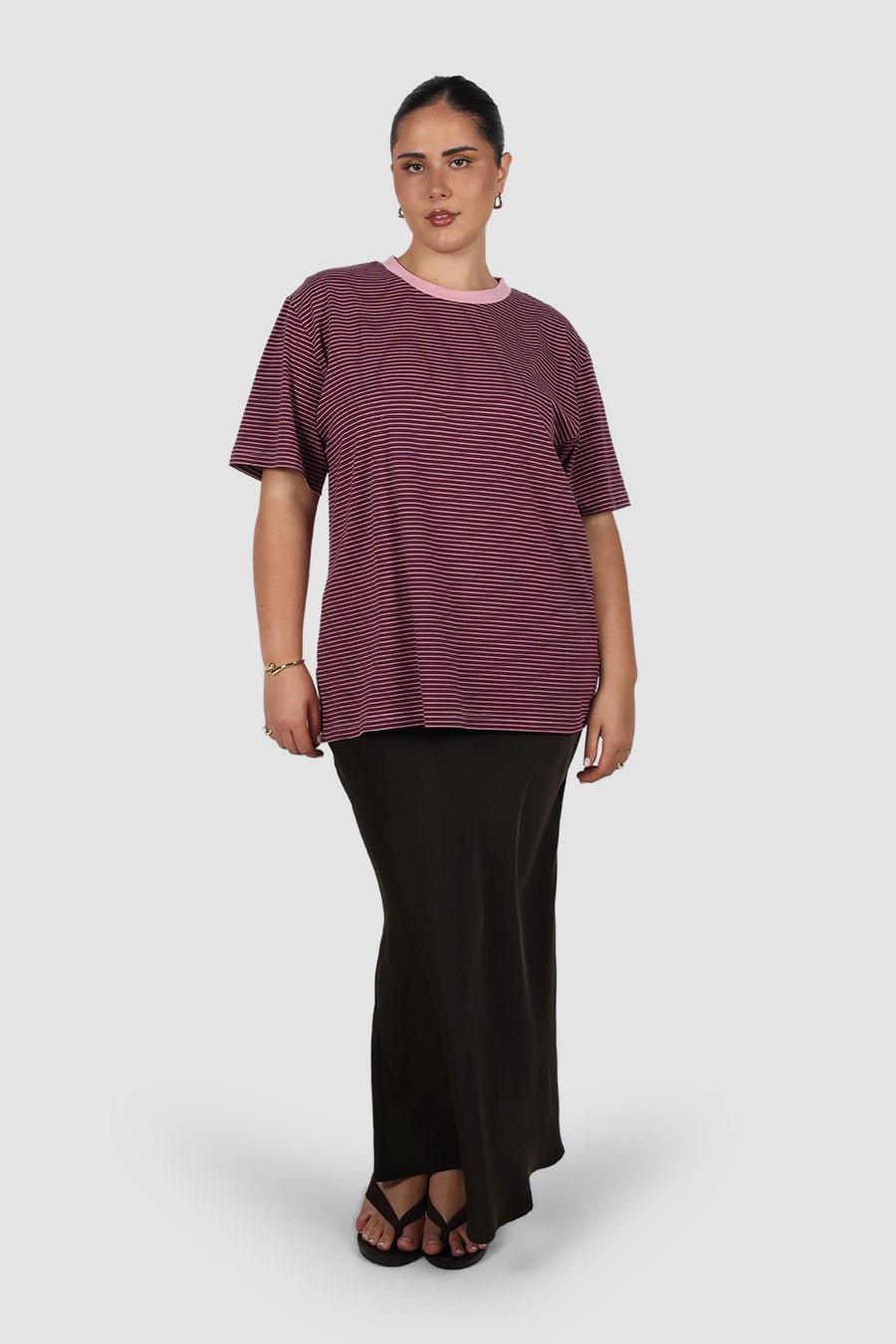 SPENCER STRIPE TEE PLUM/PINK - Fayt The Label