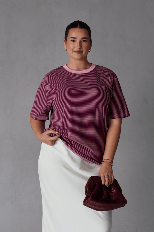 SPENCER STRIPE TEE PLUM/PINK - Fayt The Label