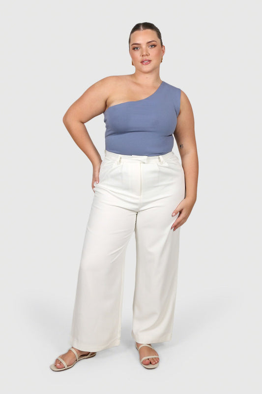 SULLIVAN ONE SHOULDER TOP STEEL BLUE - Fayt The Label