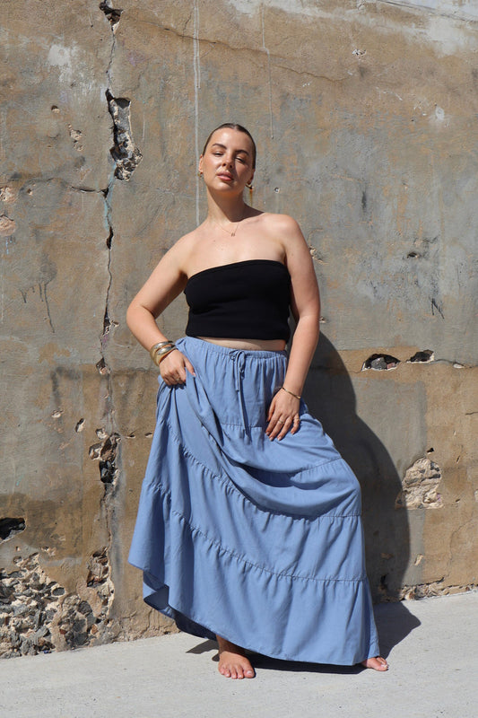 ZYLA TIERED MAXI SKIRT BLUE - Fayt The Label
